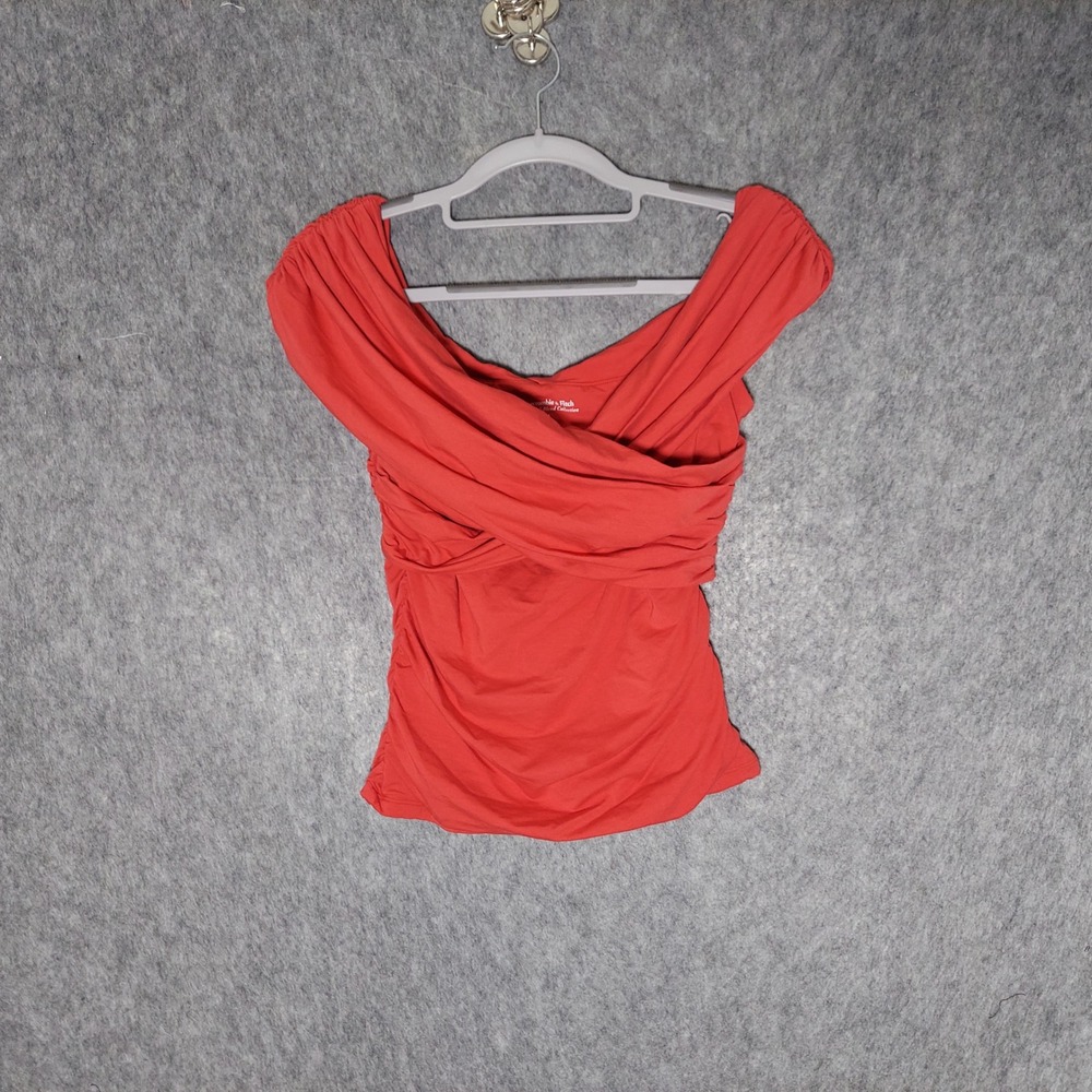 Abercrombie Fitch Women Cotton Modal Ruched Top M Red Coquette Off Shoulder Wrap